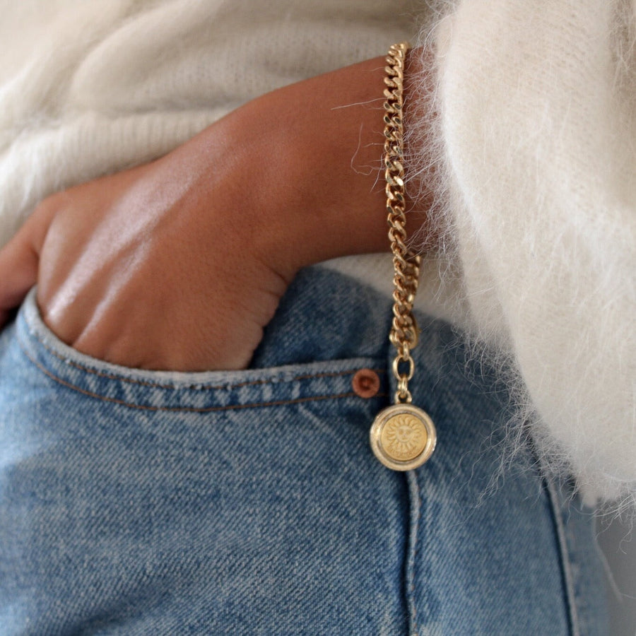 Re-engineered Givenchy Vintage Charm Bracelet 1980s - Gold plated Bracelet Jagged Metal 