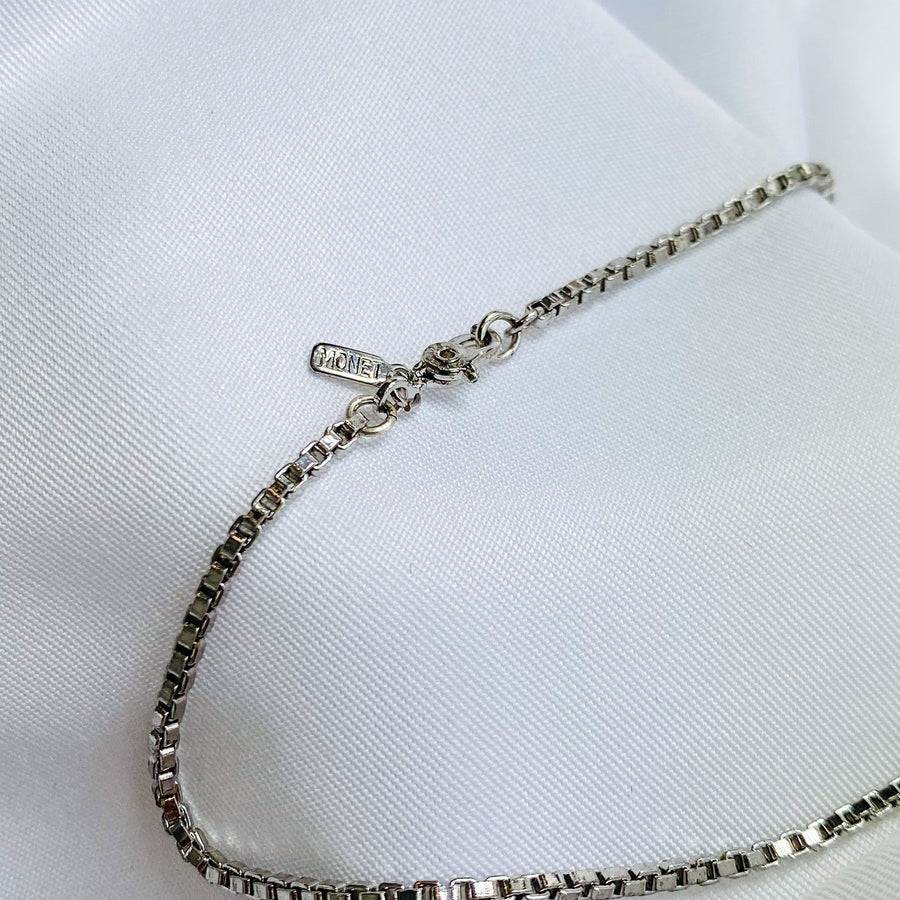 Vintage Monet Chain Necklace 1980s Silver Tone - Jagged Metal Designer Vintage Jewellery