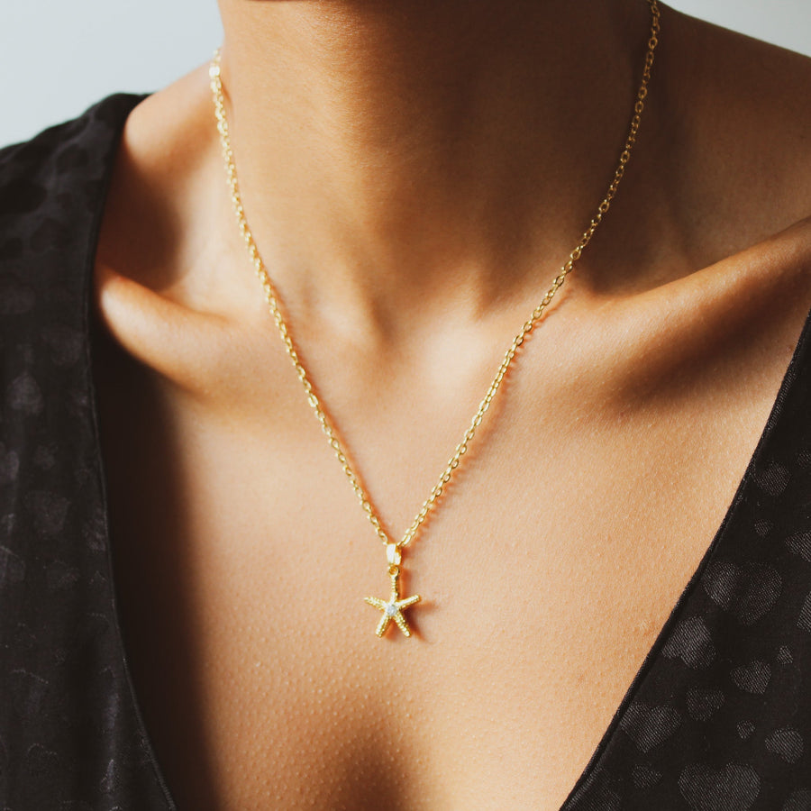 Vintage 1980s Starfish Necklace - 18 Carat Gold Plated Vintage Deadstock Necklace Jagged Metal 