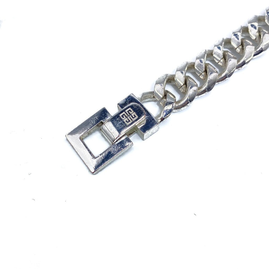 Vintage Givenchy Bracelet 1980s - Silver Plated Curb Chain Bracelet Jagged Metal 