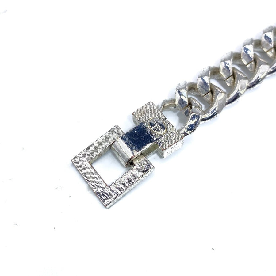 Vintage Givenchy Bracelet 1980s - Silver Plated Curb Chain Bracelet Jagged Metal 