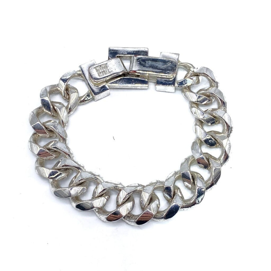 Vintage Givenchy Bracelet 1980s - Silver Plated Curb Chain Bracelet Jagged Metal 