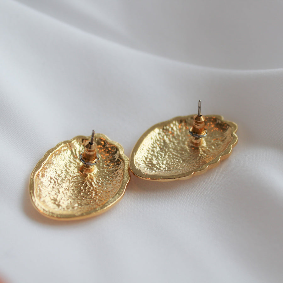 Vintage 1980s Pierced Earrings - 18 Carat Gold Plated Vintage Deadstock Earrings Jagged Metal 