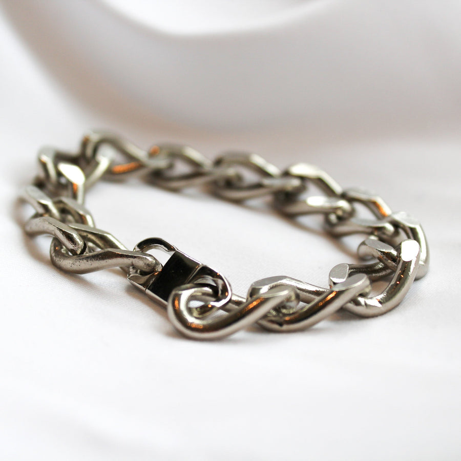 Vintage Chunky Silver Plated Chain Bracelet - (Dead-stock Collection) - JAGGED METAL - VINTAGE DESIGNER JEWELLERY