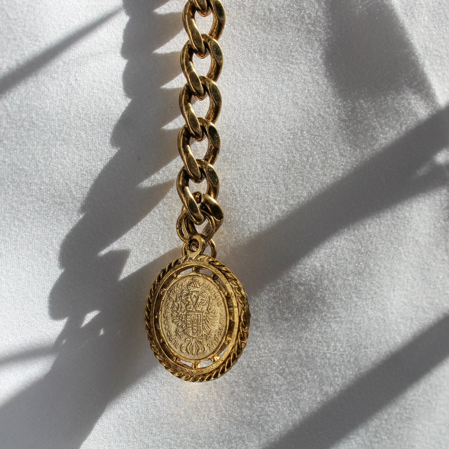 1980s Vintage Coin Charm Bracelet - 18 Carat Gold Plated Dead Stock