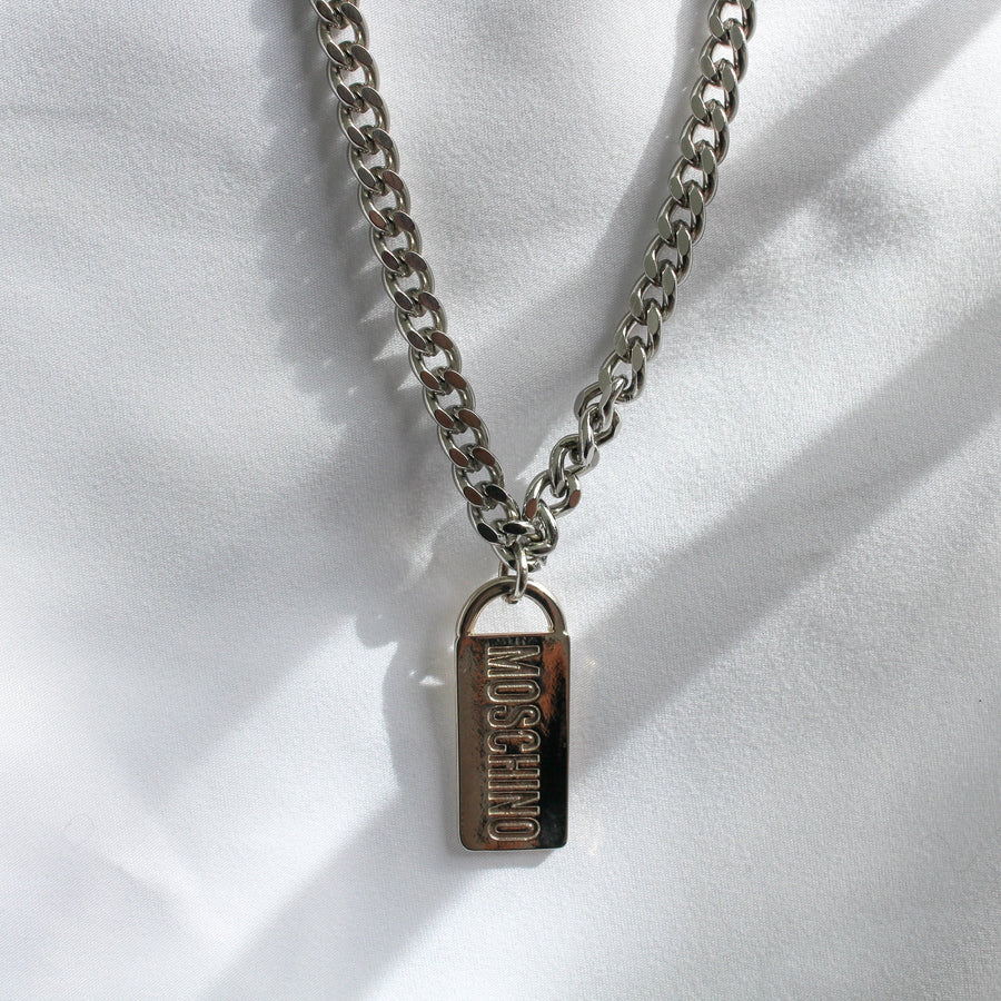 1990s Vintage Moschino Necklace Silver Plated - re-engineered