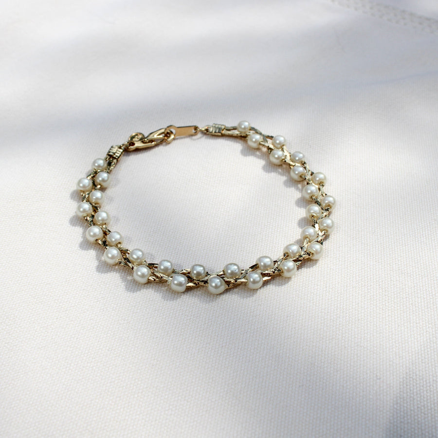 SUE DRAFTED Vintage Monet 1980s Faux Pearl Bracelet Bracelets Jagged Metal 