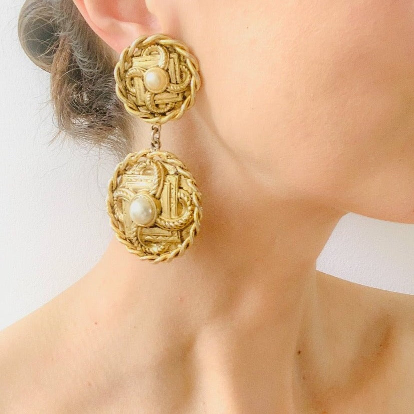 RESERVED 1980s Oversized Baroque Clip On Earrings Earrings Jagged Metal 