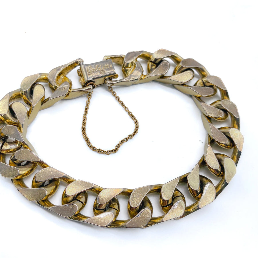 Goldette Vintage 1970s Chunky Cuban Chain Bracelet Bracelet Jagged Metal 