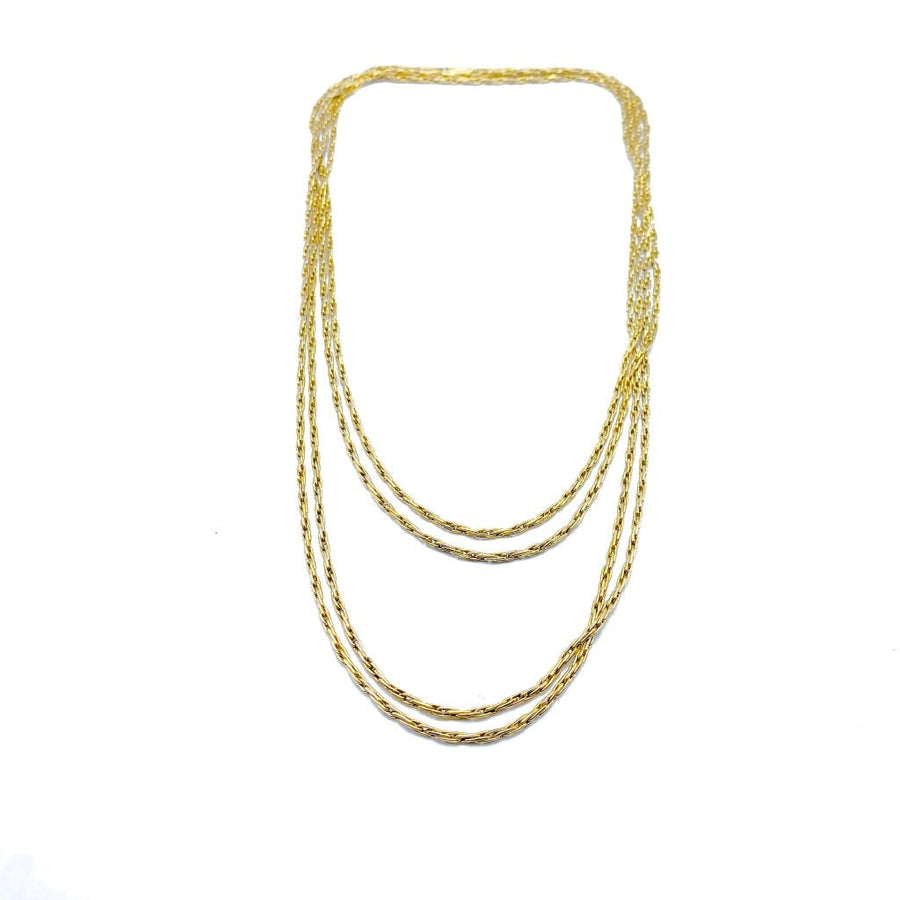 Vintage Christian Dior Necklace 1970s - Gold Plated Long Chain Necklaces Jagged Metal 