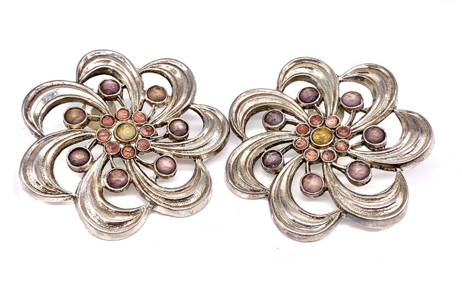 Vintage Karl Lagerfeld Silver Plated Earrings 1990s Earrings Jagged Metal 