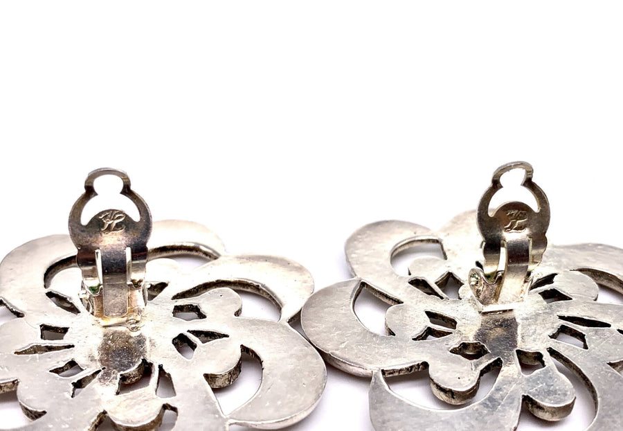 Vintage Karl Lagerfeld Silver Plated Earrings 1990s Earrings Jagged Metal 